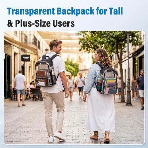 Clear Backpack Heavy Duty 38L- Oxford Cloth & Durable 0.5mm PVC Large Capacity Clear Bag,Transparent Bookbag for Travel, Security,Work in Kuwait