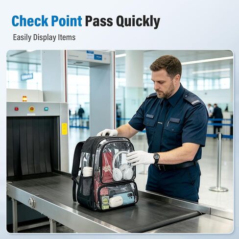 Clear Backpack Heavy Duty 38L- Oxford Cloth & Durable 0.5mm PVC Large Capacity Clear Bag,Transparent Bookbag for Travel, Security,Work in Kuwait