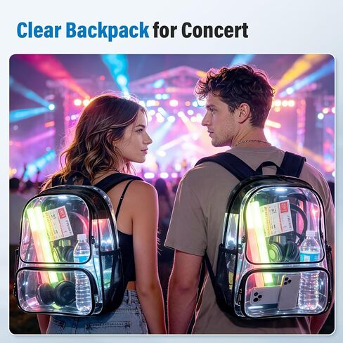 Clear Backpack Heavy Duty 38L- Oxford Cloth & Durable 0.5mm PVC Large Capacity Clear Bag,Transparent Bookbag for Travel, Security,Work in Kuwait
