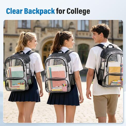 Clear Backpack Heavy Duty 38L- Oxford Cloth & Durable 0.5mm PVC Large Capacity Clear Bag,Transparent Bookbag for Travel, Security,Work in Kuwait