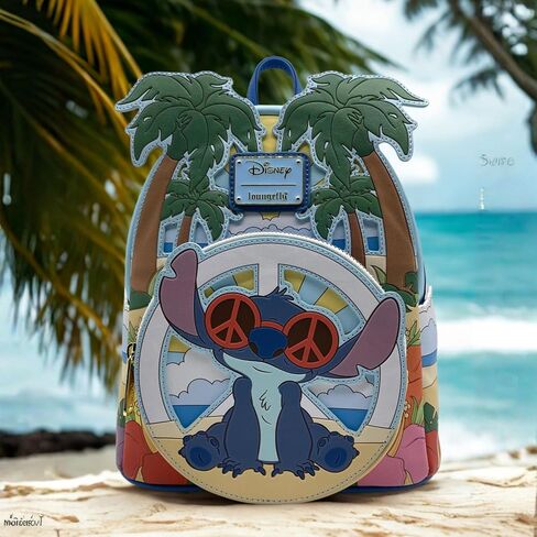 حقيبة ظهر صغيرة من Loungefly Disney Lilo & Stitch Groovy - نظارات شمسية غرزة مشهد الشاطئ، جلد صناعي in Kuwait