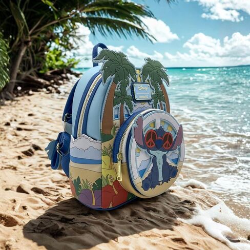 حقيبة ظهر صغيرة من Loungefly Disney Lilo & Stitch Groovy - نظارات شمسية غرزة مشهد الشاطئ، جلد صناعي in Kuwait