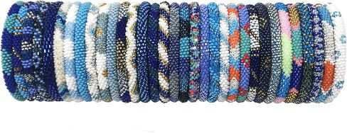 Wigspedia Handmade Crochet Glass Seed Bead Nepal Boho Bracelet - Wholesale Blue Scheme Bracelets in Saudi Arabia