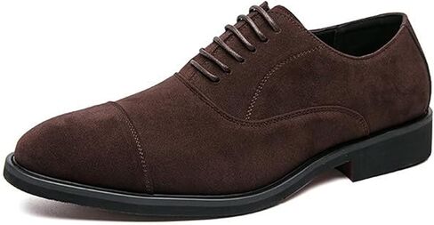 Mens Suede Leather Cap Toe Low Top Business Oxfords Modern Pointed Toe Lace-Up Low Chunky Heel Comfy Slip-On Derby Shoes for Business Formal Party Wedding in Saudi Arabia
