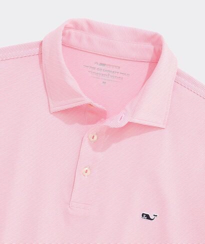 vineyard vines St. Jean Stripe Sankaty Performance Polo, White/Neon Rosa, XL in Kuwait