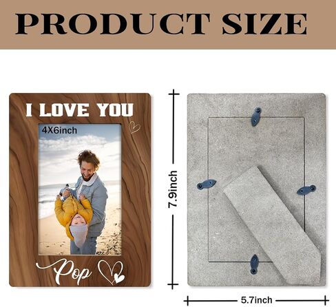 Pop Gift, I Love You Pop Photo Frame, Holds 4 x 6 Inch Photo, Farmhouse Wooden Picture Frame Gift, Father's Day for Grandpa Dad Pop, Family Photo Frame for Home Decor, Wall & Tabletop Decor in Saudi Arabia