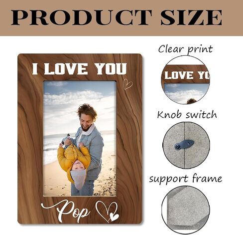 Pop Gift, I Love You Pop Photo Frame, Holds 4 x 6 Inch Photo, Farmhouse Wooden Picture Frame Gift, Father's Day for Grandpa Dad Pop, Family Photo Frame for Home Decor, Wall & Tabletop Decor in Saudi Arabia
