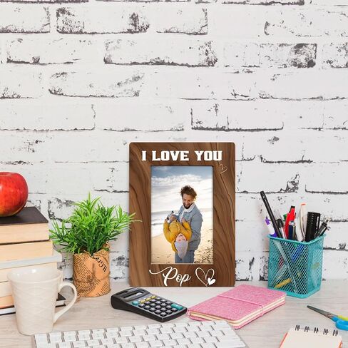 Pop Gift, I Love You Pop Photo Frame, Holds 4 x 6 Inch Photo, Farmhouse Wooden Picture Frame Gift, Father's Day for Grandpa Dad Pop, Family Photo Frame for Home Decor, Wall & Tabletop Decor in Saudi Arabia