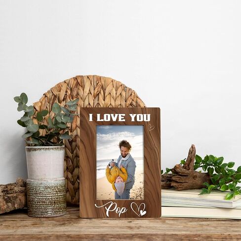Pop Gift, I Love You Pop Photo Frame, Holds 4 x 6 Inch Photo, Farmhouse Wooden Picture Frame Gift, Father's Day for Grandpa Dad Pop, Family Photo Frame for Home Decor, Wall & Tabletop Decor in Saudi Arabia
