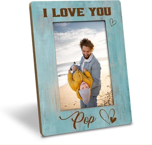 Pop Gift, I Love You Pop Photo Frame, Holds 4 x 6 Inch Photo, Farmhouse Wooden Picture Frame Gift, Father's Day for Grandpa Dad Pop, Family Photo Frame for Home Decor, Wall & Tabletop Decor in Saudi Arabia