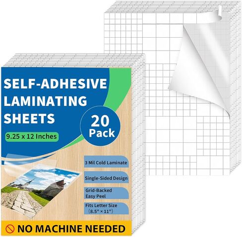 Binditek 50 Pack Self-Adhesive Laminating Sheets, 9.25 x 12 Inches Laminating Sheets for Letter Size, No Machine Needed, Clear, Glossy Finish, 3 Mil Thick in Kuwait
