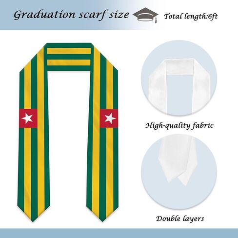 Togo Flag Graduation Stole Sash Scarf Double Layer Polyester Satin Fabric Anti-Wrinkle in Saudi Arabia
