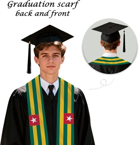 Togo Flag Graduation Stole Sash Scarf Double Layer Polyester Satin Fabric Anti-Wrinkle in Saudi Arabia