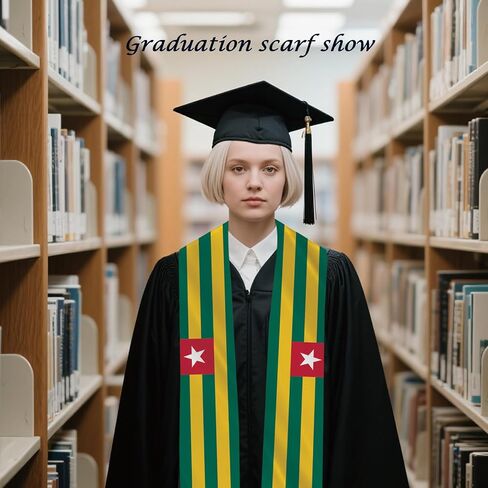 Togo Flag Graduation Stole Sash Scarf Double Layer Polyester Satin Fabric Anti-Wrinkle in Saudi Arabia