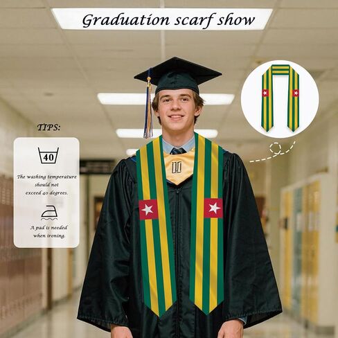 Togo Flag Graduation Stole Sash Scarf Double Layer Polyester Satin Fabric Anti-Wrinkle in Saudi Arabia
