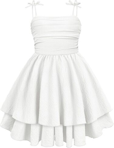 Cubear Girls' Summer Dress with Bow Straps & Tie Back, Layered Flowy Sundresses for 8-16 Years in Saudi Arabia