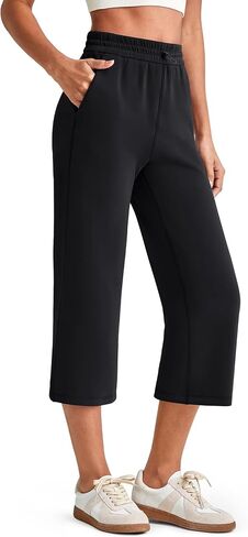 G4Free Smoofit Wide Leg Capri Pants for Women Adjustable Shockcord High Waist Summer Travel Casual Pants with Pockets in Kuwait