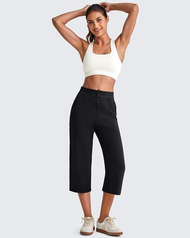 G4Free Smoofit Wide Leg Capri Pants for Women Adjustable Shockcord High Waist Summer Travel Casual Pants with Pockets in Kuwait
