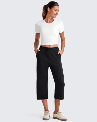 G4Free Smoofit Wide Leg Capri Pants for Women Adjustable Shockcord High Waist Summer Travel Casual Pants with Pockets in Kuwait