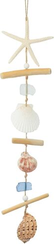 Coastal Wall Decor – Beach Wall Art Handcrafted with Driftwood,Starfish,Conch,Seaglass & Seashells, Ocean Nautical Wall Hanging for Beach Bedroom, Bathroom, Living Room & Dorm Coastal Decor( White Naturally Starfish Ocean is My Happy) in Kuwait