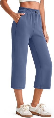 G4Free Smoofit Wide Leg Capri Pants for Women Adjustable Shockcord High Waist Summer Travel Casual Pants with Pockets in Kuwait