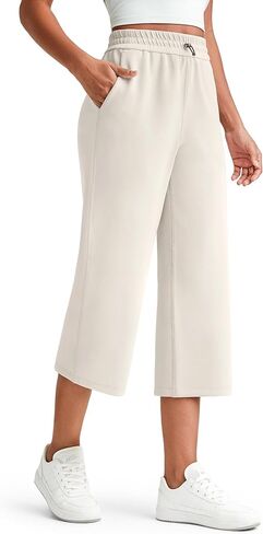 G4Free Smoofit Wide Leg Capri Pants for Women Adjustable Shockcord High Waist Summer Travel Casual Pants with Pockets in Kuwait