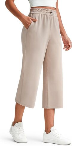G4Free Smoofit Wide Leg Capri Pants for Women Adjustable Shockcord High Waist Summer Travel Casual Pants with Pockets in Kuwait