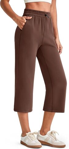 G4Free Smoofit Wide Leg Capri Pants for Women Adjustable Shockcord High Waist Summer Travel Casual Pants with Pockets in Kuwait