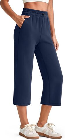 G4Free Smoofit Wide Leg Capri Pants for Women Adjustable Shockcord High Waist Summer Travel Casual Pants with Pockets in Kuwait