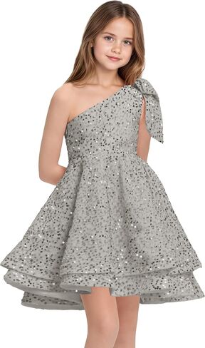 Sequins Junior Bridesmaid Dress Short One Shoulder Princess Pageant Dresses Tiered Flower Girls Formal Dress in Saudi Arabia