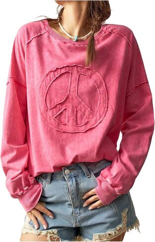 Women's Vintage Crewneck Sweatshirts Long Sleeve Lightweight Pullover Tops Streetwear in Kuwait