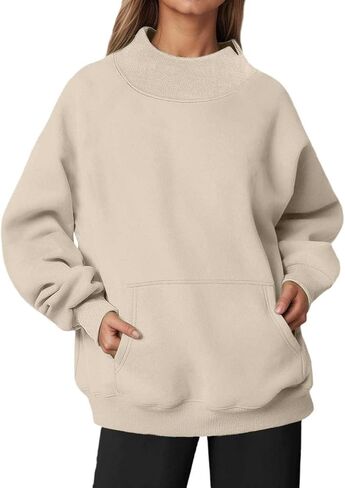 Mock Neck Sweatshirt for Women 2026 Oversized Turtleneck Pullover Fall Fashion Long Sleeve Fleece Tops in Kuwait