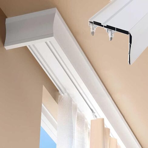 Premium White Window Curtain Pelmet Box - Heavy Duty Wall Mount Double Track Rail Cover with Bracket for Room Divider Decor (Size: 2m / 6.6ft) in Kuwait