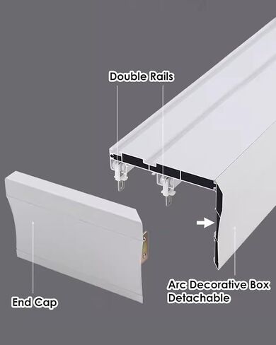 Premium Ceiling-Mounted Double Curtain Track System with Pelmet Box, Custom Length 190cm, 3-in-1 Aluminium Design for Living Room & Bedroom, Quiet Operation in Kuwait