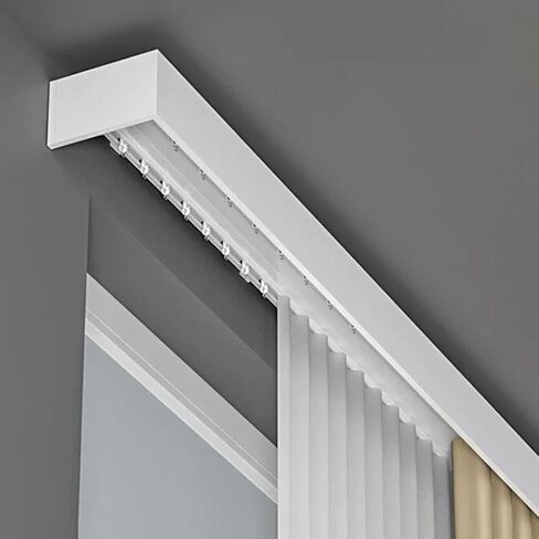 Ceiling Mounted Double Curtain Track System with Pelmet Box, Wall-Mounted Design for Bedroom, Living Room & Office - 4M Length, Elegant & Functional Solution in Kuwait