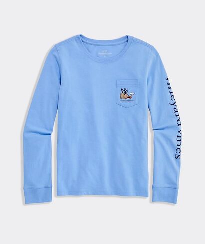 Vineyard Vines Girls' Girls' Roof Reindeer Whale Long-Sleeve Pocket Tee in Kuwait