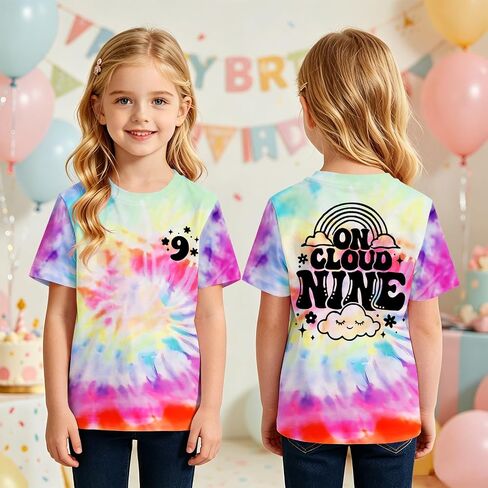 On Cloud Nine Birthday Girl Shirts 9th Birthday T-Shirt Girls 9 Years Old Tie Dye Outfits Kids B-Day Party Tee Tops in Kuwait