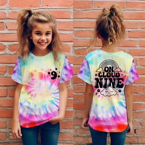 On Cloud Nine Birthday Girl Shirts 9th Birthday T-Shirt Girls 9 Years Old Tie Dye Outfits Kids B-Day Party Tee Tops in Kuwait