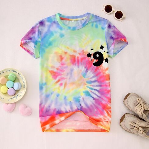On Cloud Nine Birthday Girl Shirts 9th Birthday T-Shirt Girls 9 Years Old Tie Dye Outfits Kids B-Day Party Tee Tops in Kuwait