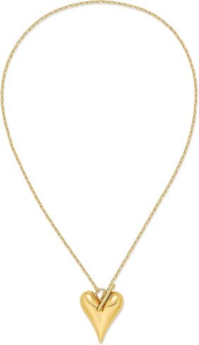 YUJIE Chunky Gold Heart Necklace for Women, 3D Polished Puffy Heart Pendant Paperclip Link Chain Toggle Clasp Statement Jewelry in Kuwait
