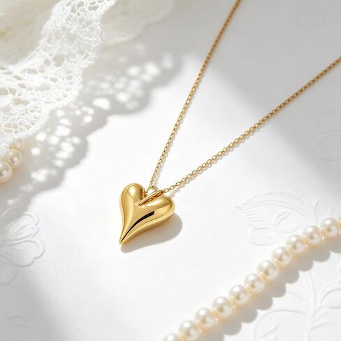 YUJIE Chunky Gold Heart Necklace for Women, 3D Polished Puffy Heart Pendant Paperclip Link Chain Toggle Clasp Statement Jewelry in Kuwait