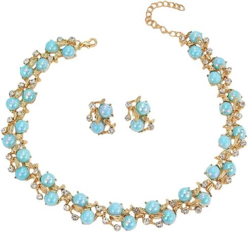 Women's Jewelry Set,2-Piece Necklace and Earring Set with Adjustable Chain and Beaded Design in Blue in Kuwait