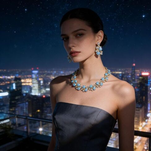 Women's Jewelry Set,2-Piece Necklace and Earring Set with Adjustable Chain and Beaded Design in Blue in Kuwait