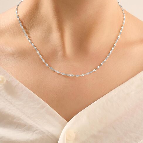 925 Sterling Silver Necklace for Women Dainty Simple Silver Link Chock Chain Necklace 16-24 Inches Jewelry Women in Kuwait