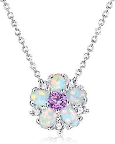 CiNily Necklace for Women Dainty Opal Necklace 14K White Gold | Rose Gold | Gold Plated Unique Flower Shape Chain Necklaces Cubic Zircon Pendant Necklaces Opal Jewelry, 17" with 2 Inch Extension in Kuwait