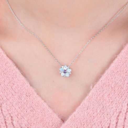 CiNily Necklace for Women Dainty Opal Necklace 14K White Gold | Rose Gold | Gold Plated Unique Flower Shape Chain Necklaces Cubic Zircon Pendant Necklaces Opal Jewelry, 17" with 2 Inch Extension in Kuwait