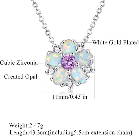 CiNily Necklace for Women Dainty Opal Necklace 14K White Gold | Rose Gold | Gold Plated Unique Flower Shape Chain Necklaces Cubic Zircon Pendant Necklaces Opal Jewelry, 17" with 2 Inch Extension in Kuwait