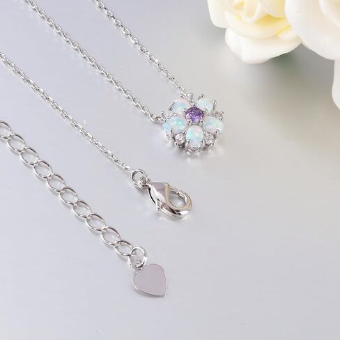 CiNily Necklace for Women Dainty Opal Necklace 14K White Gold | Rose Gold | Gold Plated Unique Flower Shape Chain Necklaces Cubic Zircon Pendant Necklaces Opal Jewelry, 17" with 2 Inch Extension in Kuwait