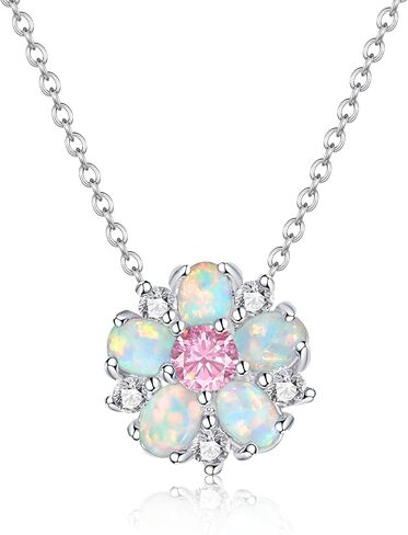 CiNily Necklace for Women Dainty Opal Necklace 14K White Gold | Rose Gold | Gold Plated Unique Flower Shape Chain Necklaces Cubic Zircon Pendant Necklaces Opal Jewelry, 17" with 2 Inch Extension in Kuwait