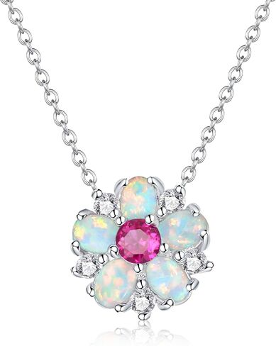CiNily Necklace for Women Dainty Opal Necklace 14K White Gold | Rose Gold | Gold Plated Unique Flower Shape Chain Necklaces Cubic Zircon Pendant Necklaces Opal Jewelry, 17" with 2 Inch Extension in Kuwait